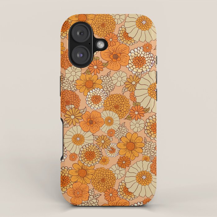 70s retro vintage daisies, flowers, orange, peach iPhone Case Gallery Image 1