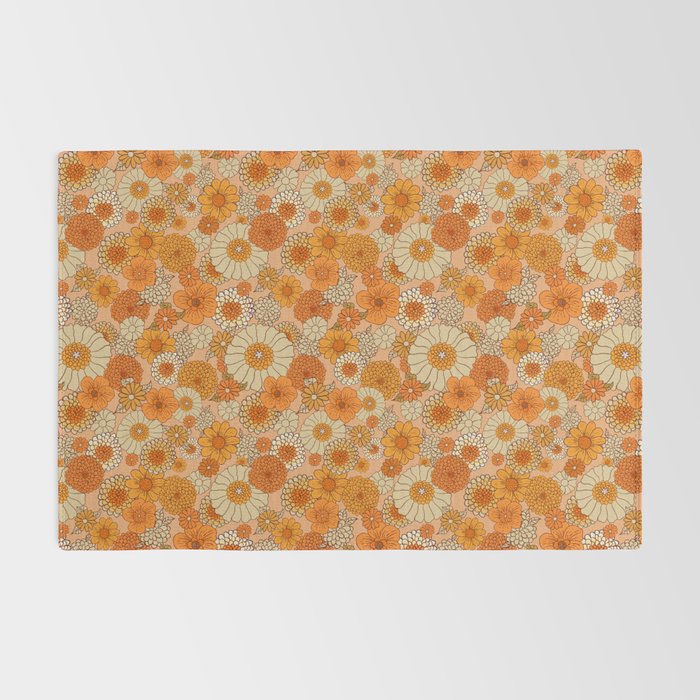 70s retro vintage daisies, flowers, orange, peach Rug Gallery Image 2