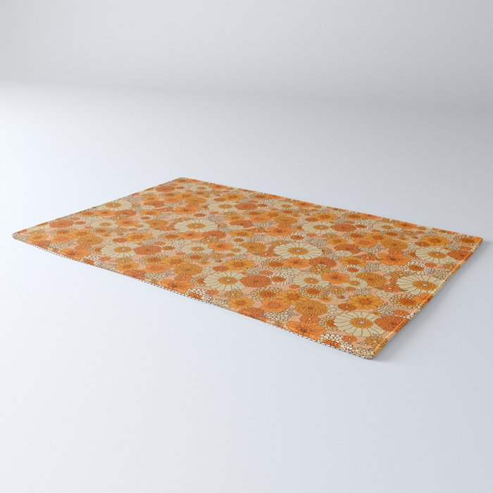 70s retro vintage daisies, flowers, orange, peach Rug Gallery Image 3