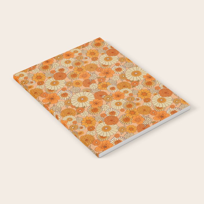 70s retro vintage daisies, flowers, orange, peach Notebook
