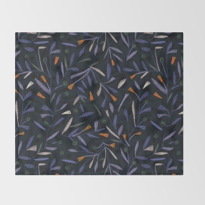 Midnight Floral Pattern #2 / Purple & Orange Throw Blanket Gallery Image 2