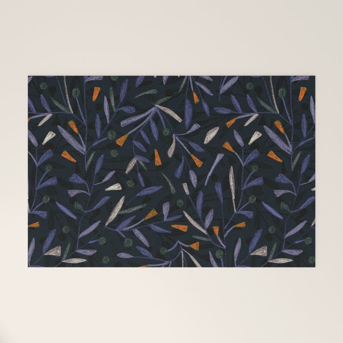 Midnight Floral Pattern #2 / Purple & Orange Welcome Mat Gallery Image 1