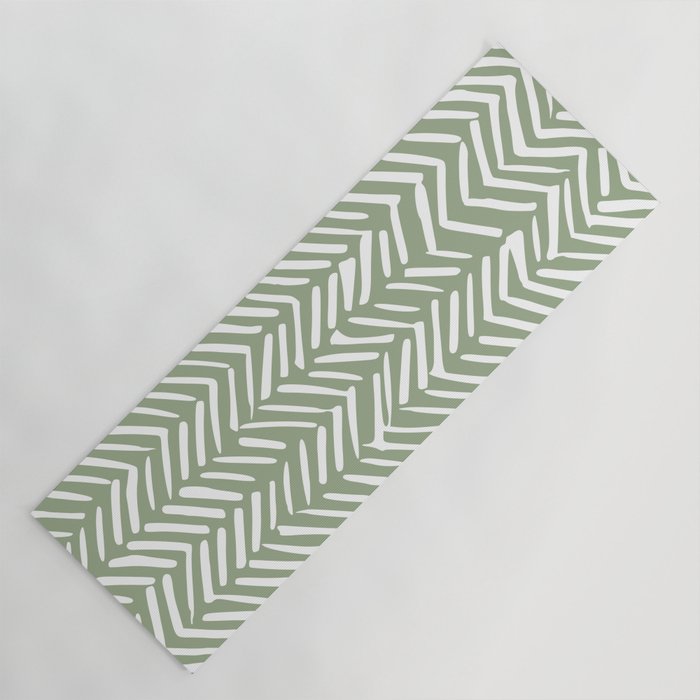 Boho, Abstract, Herringbone Pattern, Sage Green and White Yoga Mat Gallery Image 1