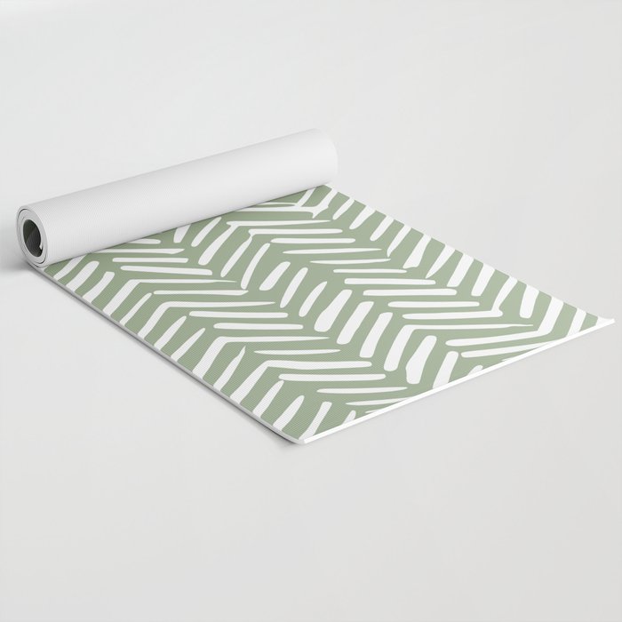 Boho, Abstract, Herringbone Pattern, Sage Green and White Yoga Mat Gallery Image 2
