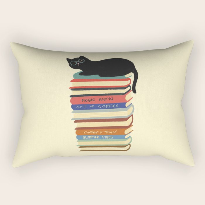 Hidden cat 31 reading books  Rectangular Pillow Gallery Image 1