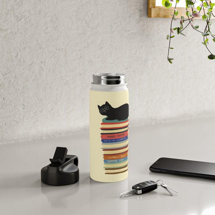 Hidden cat 31 reading books  Water Bottle Gallery Image 4