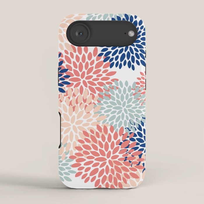 Floral Blooms, Coral, Navy, Aqua iPhone Case Gallery Image 2