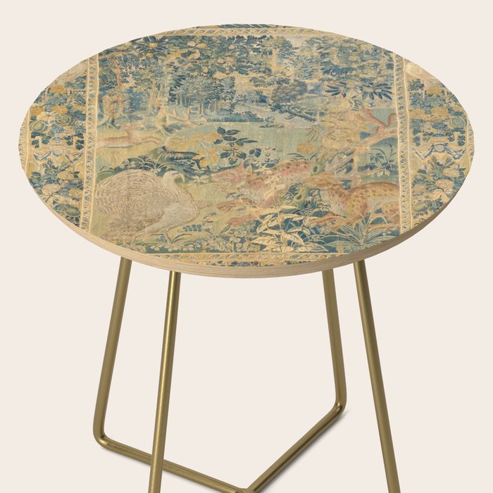 Antique 17th Century Gamepark French Aubusson Tapestry Side Table Gallery Image 2
