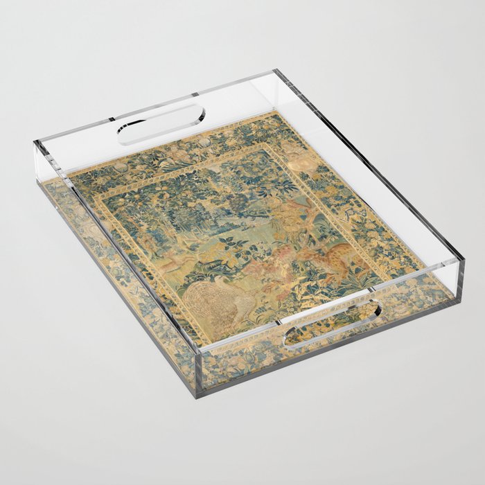 Antique 17th Century Gamepark French Aubusson Tapestry Acrylic Tray Gallery Image 1