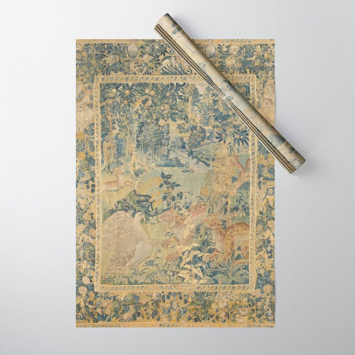 Antique 17th Century Gamepark French Aubusson Tapestry Wrapping Paper Gallery Image 1