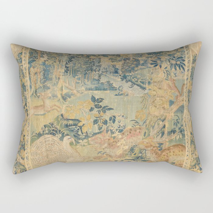 Antique 17th Century Gamepark French Aubusson Tapestry Rectangular Pillow Gallery Image 2