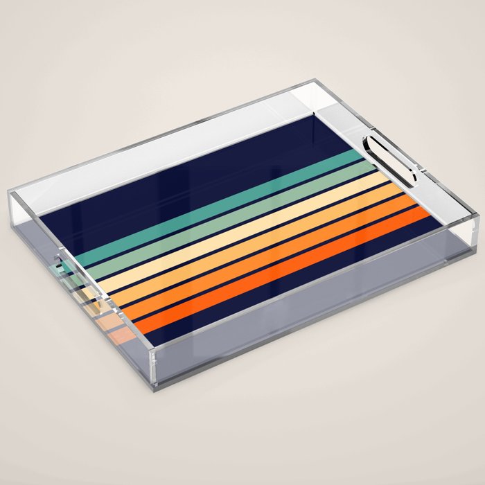 Marynda - Classic Colorful 70s Vintage Style Retro Summer Stripes Acrylic Tray Gallery Image 1