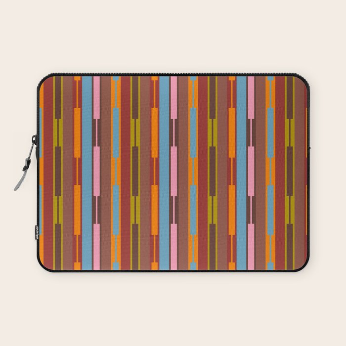 Vertical Stripe Geo Chain Eclectic Multicolored Pattern with Brown Laptop Sleeve Gallery Image 1