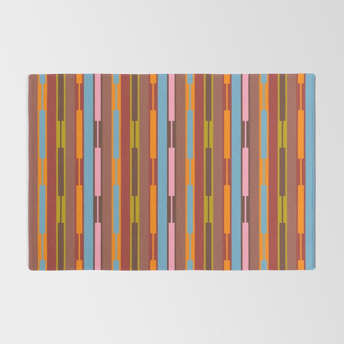 Vertical Stripe Geo Chain Eclectic Multicolored Pattern with Brown Rug Gallery Image 2