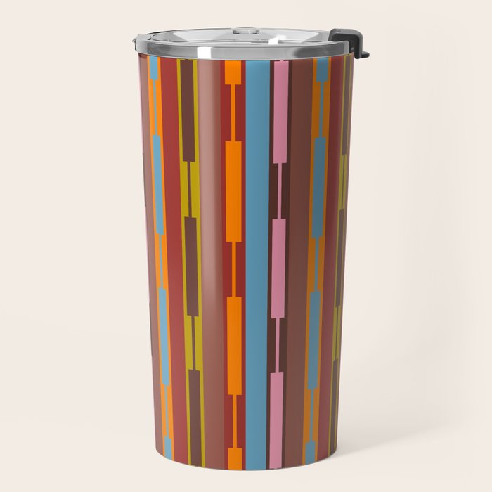 Vertical Stripe Geo Chain Eclectic Multicolored Pattern with Brown Travel Mug Gallery Image 2
