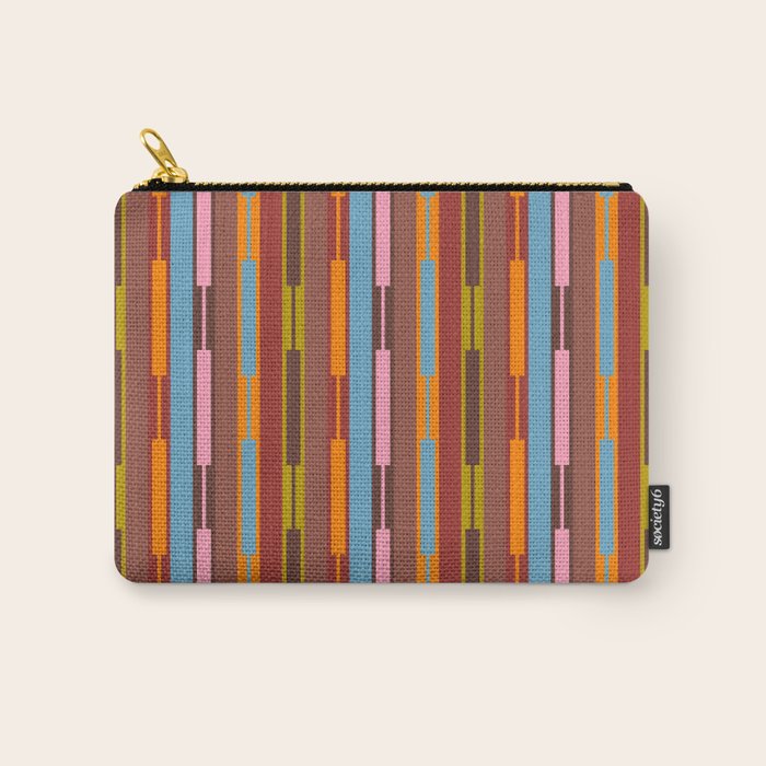 Vertical Stripe Geo Chain Eclectic Multicolored Pattern with Brown Carry All Pouch Gallery Image 1