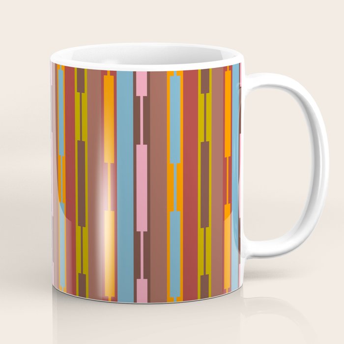 Vertical Stripe Geo Chain Eclectic Multicolored Pattern with Brown Coffee Mug Gallery Image 1