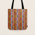 Vertical Stripe Geo Chain Eclectic Multicolored Pattern with Brown Tote Bag Gallery Image 1