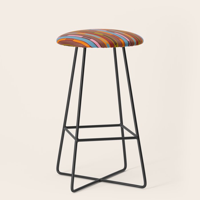 Vertical Stripe Geo Chain Eclectic Multicolored Pattern with Brown Stool Gallery Image 1