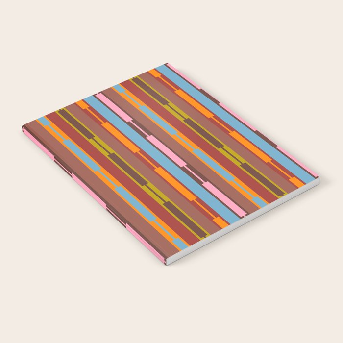 Vertical Stripe Geo Chain Eclectic Multicolored Pattern with Brown Notebook Gallery Image 2