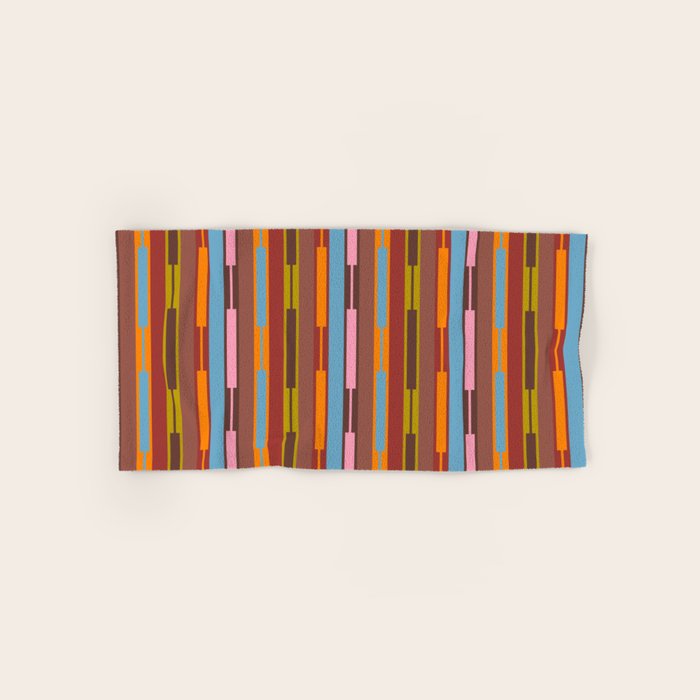 Vertical Stripe Geo Chain Eclectic Multicolored Pattern with Brown Bath Towel Gallery Image 1