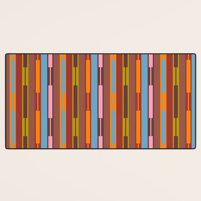 Vertical Stripe Geo Chain Eclectic Multicolored Pattern with Brown Desk Mat Gallery Image 3