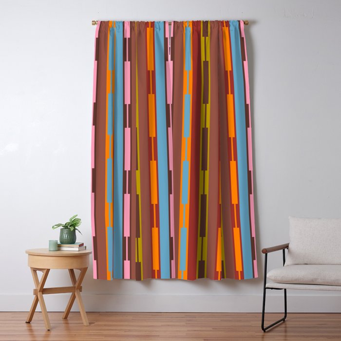 Vertical Stripe Geo Chain Eclectic Multicolored Pattern with Brown Window Curtain Gallery Image 5