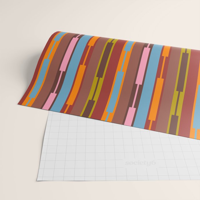 Vertical Stripe Geo Chain Eclectic Multicolored Pattern with Brown Wrapping Paper Gallery Image 2