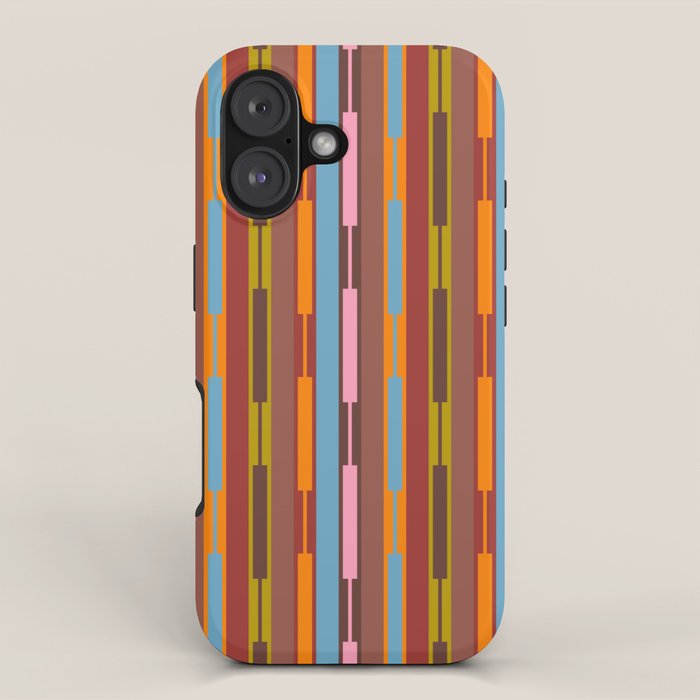 Vertical Stripe Geo Chain Eclectic Multicolored Pattern with Brown iPhone Case Gallery Image 1