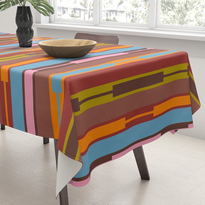 Vertical Stripe Geo Chain Eclectic Multicolored Pattern with Brown Tablecloth Gallery Image 3