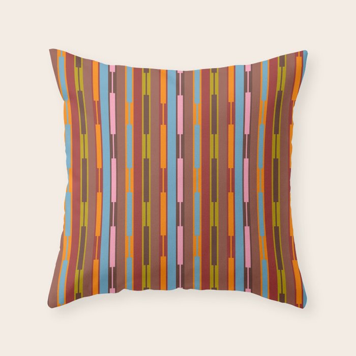 Vertical Stripe Geo Chain Eclectic Multicolored Pattern with Brown Throw Pillow Gallery Image 6