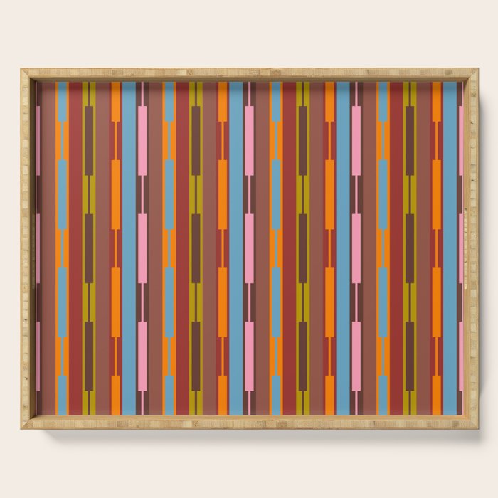 Vertical Stripe Geo Chain Eclectic Multicolored Pattern with Brown Serving Tray Gallery Image 1