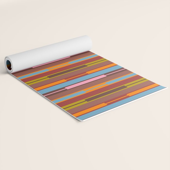 Vertical Stripe Geo Chain Eclectic Multicolored Pattern with Brown Yoga Mat Gallery Image 2