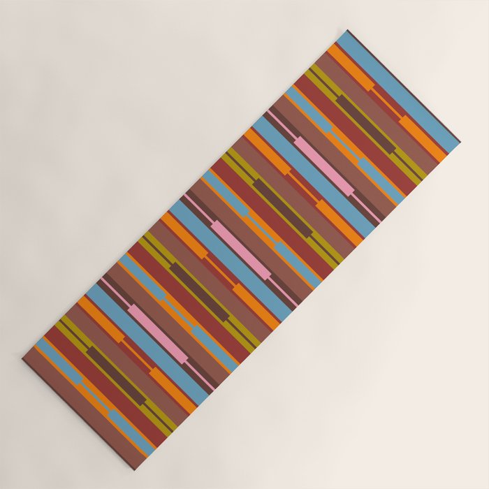 Vertical Stripe Geo Chain Eclectic Multicolored Pattern with Brown Yoga Mat Gallery Image 1
