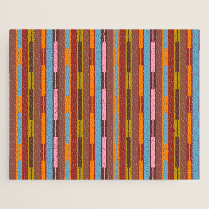 Vertical Stripe Geo Chain Eclectic Multicolored Pattern with Brown Jigsaw Puzzle Gallery Image 1