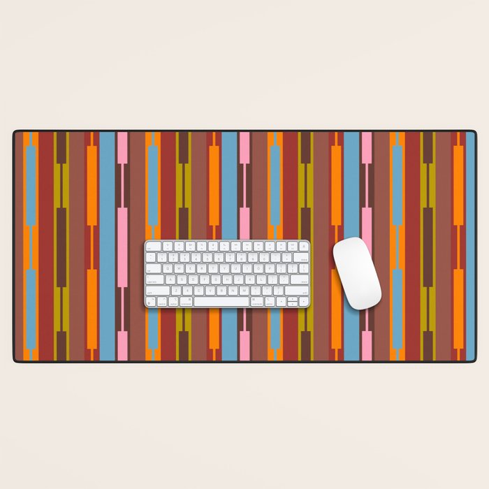 Vertical Stripe Geo Chain Eclectic Multicolored Pattern with Brown Desk Mat Gallery Image 1