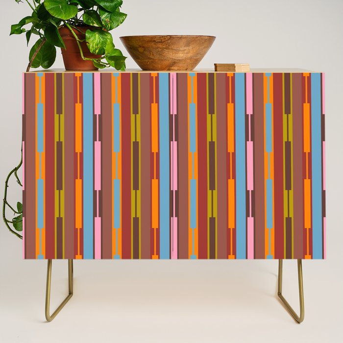 Vertical Stripe Geo Chain Eclectic Multicolored Pattern with Brown Credenza Gallery Image 1