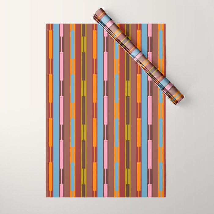 Vertical Stripe Geo Chain Eclectic Multicolored Pattern with Brown Wrapping Paper Gallery Image 1