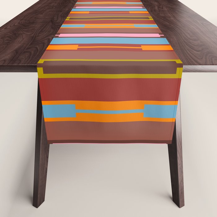 Vertical Stripe Geo Chain Eclectic Multicolored Pattern with Brown Table Runner Gallery Image 1