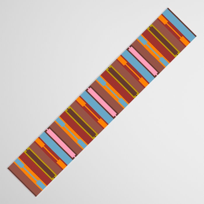 Vertical Stripe Geo Chain Eclectic Multicolored Pattern with Brown Table Runner Gallery Image 3