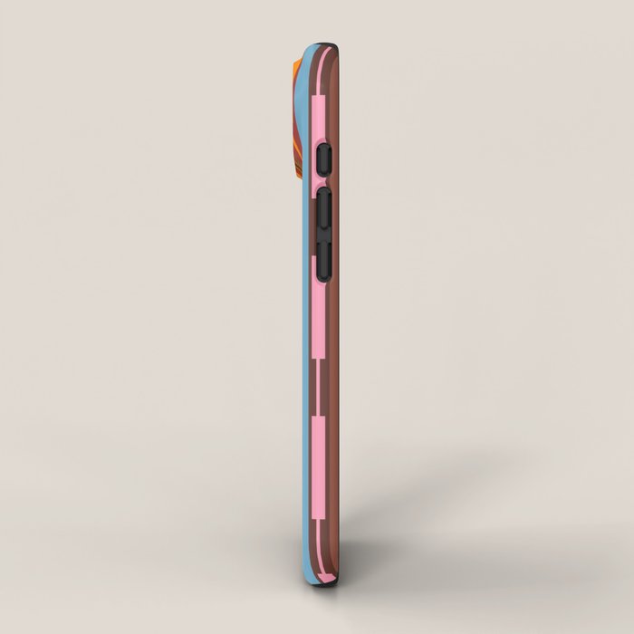 Vertical Stripe Geo Chain Eclectic Multicolored Pattern with Brown iPhone Case Gallery Image 2