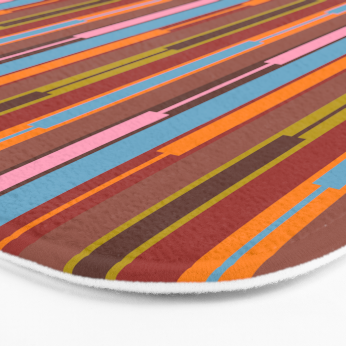 Vertical Stripe Geo Chain Eclectic Multicolored Pattern with Brown Bath Mat Gallery Image 3