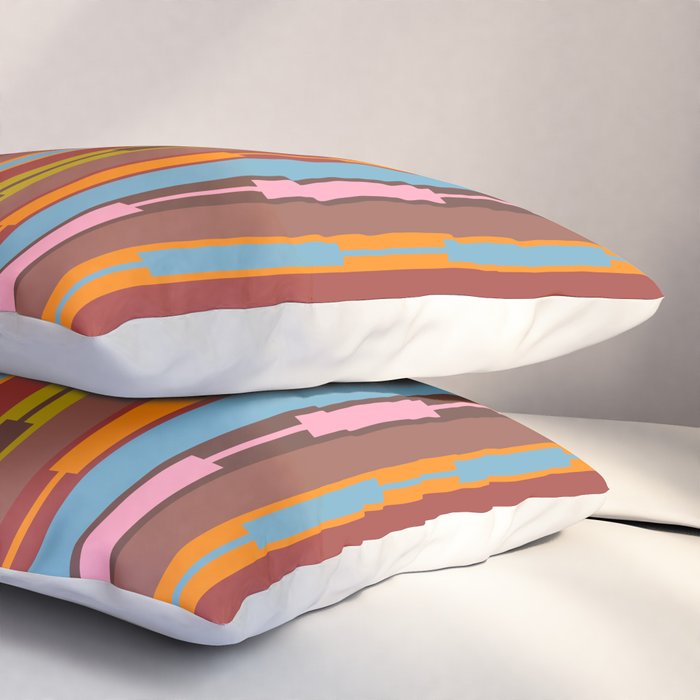 Vertical Stripe Geo Chain Eclectic Multicolored Pattern with Brown Pillow Sham Gallery Image 3
