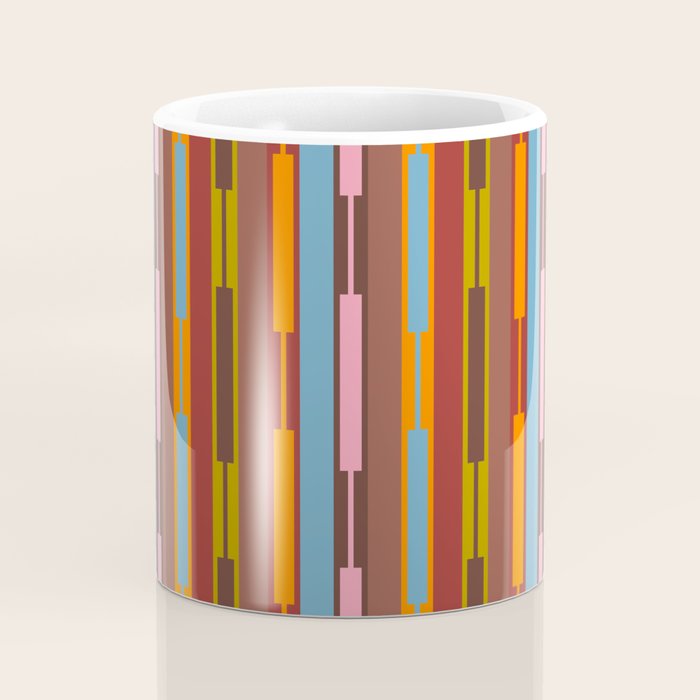 Vertical Stripe Geo Chain Eclectic Multicolored Pattern with Brown Coffee Mug Gallery Image 4