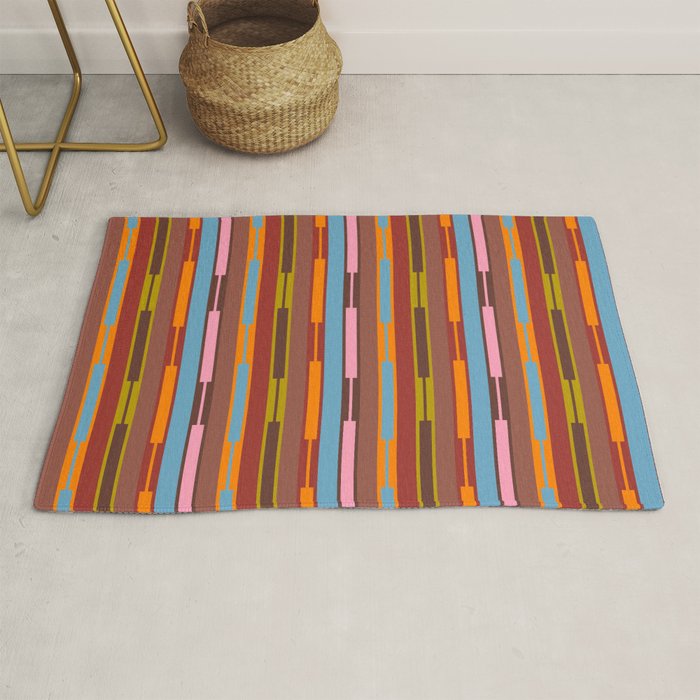 Vertical Stripe Geo Chain Eclectic Multicolored Pattern with Brown Rug Gallery Image 1