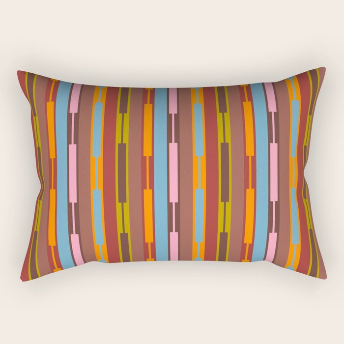 Vertical Stripe Geo Chain Eclectic Multicolored Pattern with Brown Rectangular Pillow Gallery Image 2