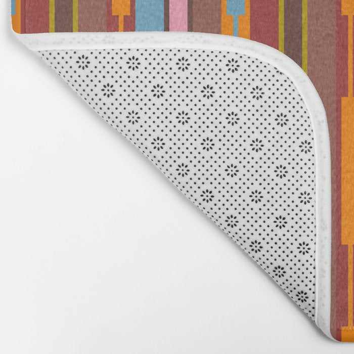 Vertical Stripe Geo Chain Eclectic Multicolored Pattern with Brown Bath Mat Gallery Image 2