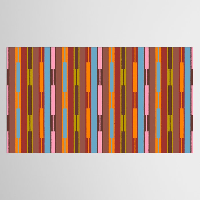 Vertical Stripe Geo Chain Eclectic Multicolored Pattern with Brown Tablecloth Gallery Image 2