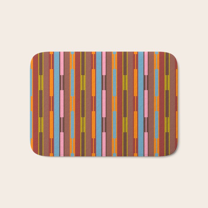 Vertical Stripe Geo Chain Eclectic Multicolored Pattern with Brown Bath Mat Gallery Image 1