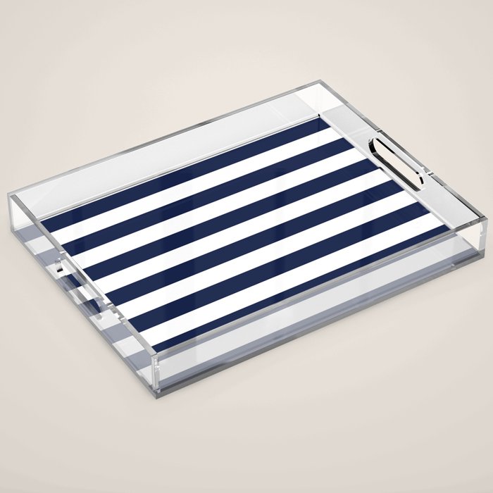 Nautical Navy Blue and White Stripes Acrylic Tray Gallery Image 1